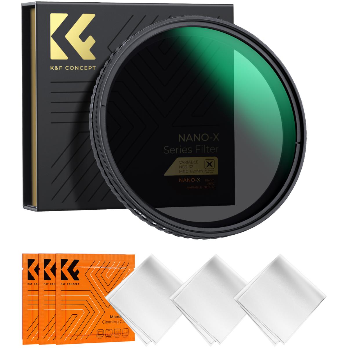 kf01-1064-1-1200x1200-1.jpg K&F 95MM Nano-X Variable/Fader ND Filter, ND2~ND32, W/O Black Cross with 3pcs cleaning cloths – Bild 1