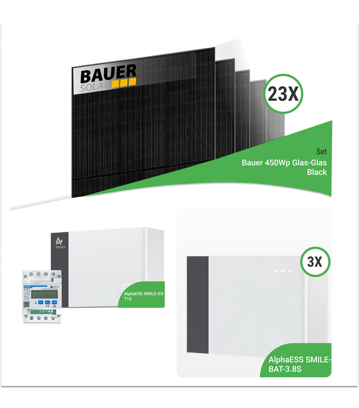 10_35kWpPhotovoltaik-Komplettsetmit23xBauer450WpbifazialeGlas-GlasFullBlackModuleundAlphaESSSMILE-G3-T10mit10_95kWhSpeicher.png 10,35 kWp Photovoltaik-Komplettset mit 23x Bauer 450 Wp bifaziale Glas-Glas Full Black Module und Alpha ESS SMILE-G3-T10 mit 10,95 kWh Speicher – Bild 1